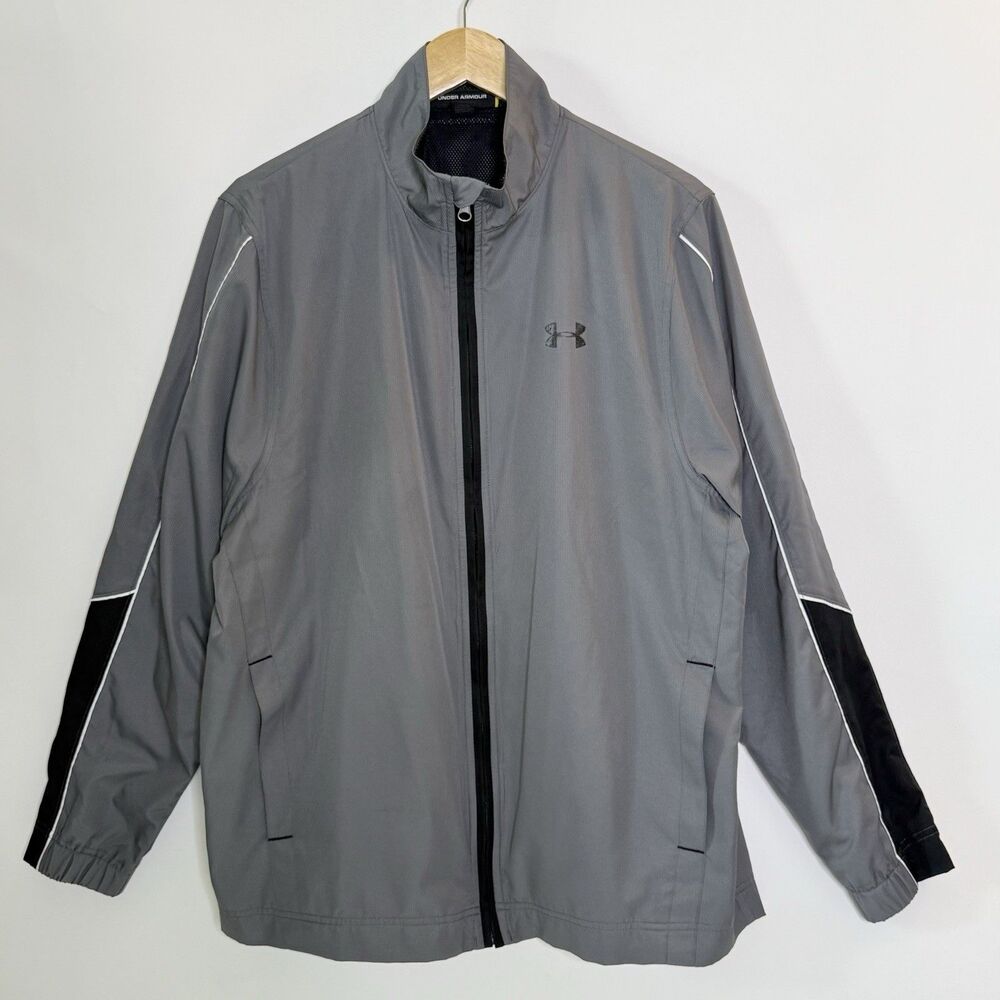 UNDER ARMOUR Lightweight Zip Windbreaker Jacket Men's L Gray Black Style 123281